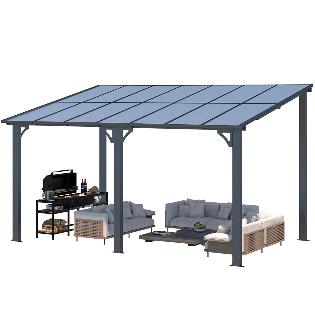 YODOLLA 14' x 8' Hard Top Lean to Gazebo Outdoor Pergola, Dark Gray