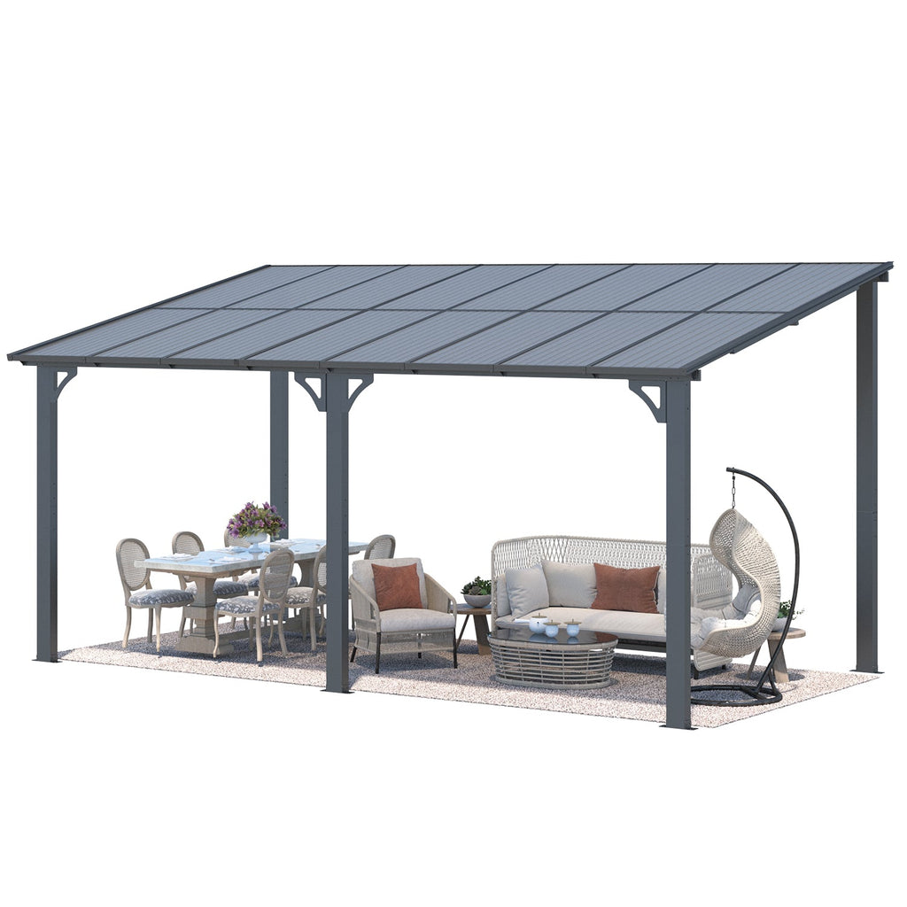 YODOLLA 16' x 8' Hard Top Lean to Gazebo Outdoor Pergola, Dark Gray