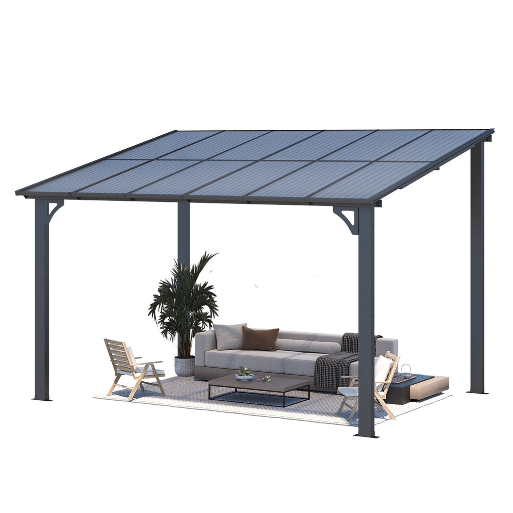 YODOLLA 12' x 8' Hard Top Lean to Gazebo Outdoor Pergola, Dark Graybest
