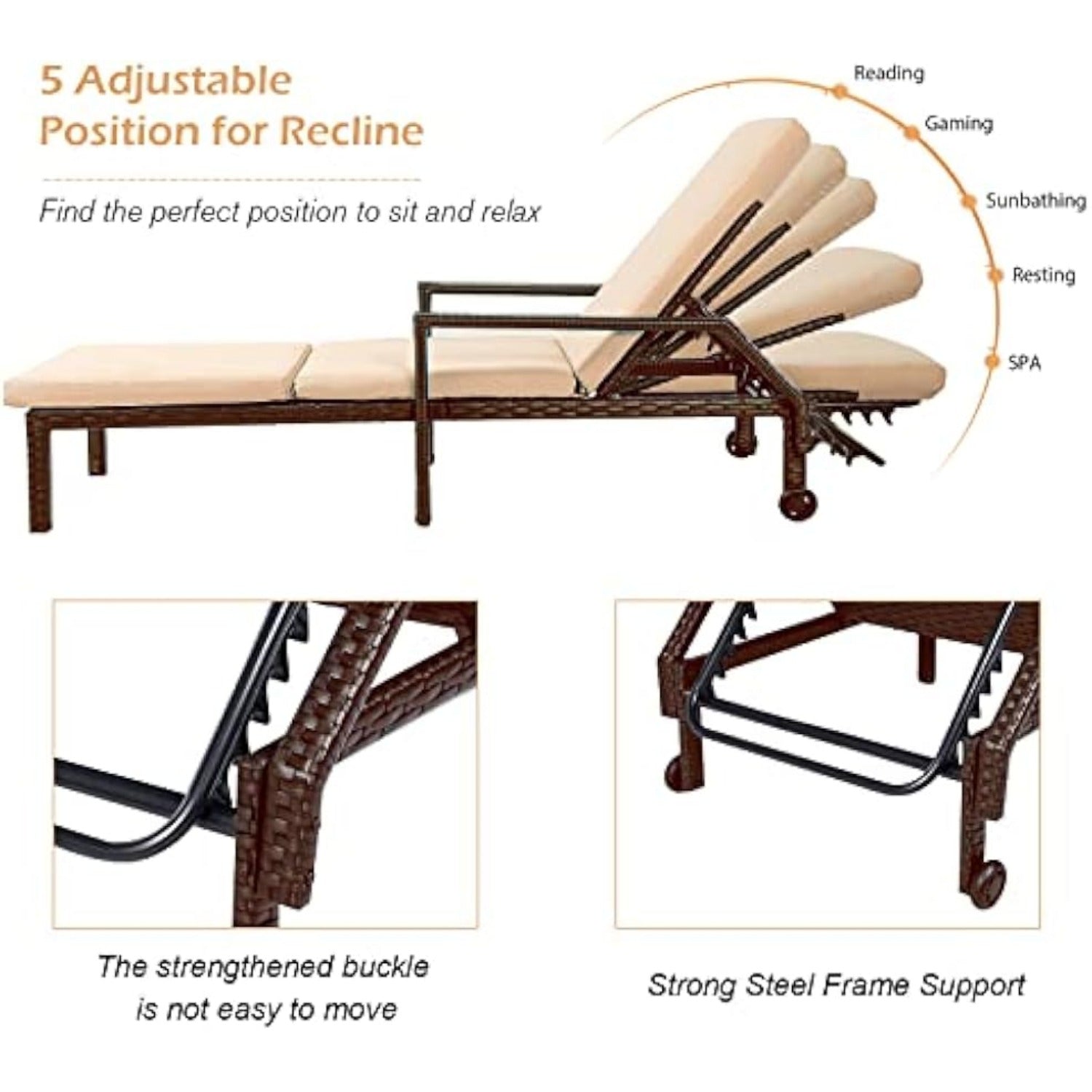 YODOLLA Outdoor Lounge Chairs, Brown Rattan with Beige Cushion