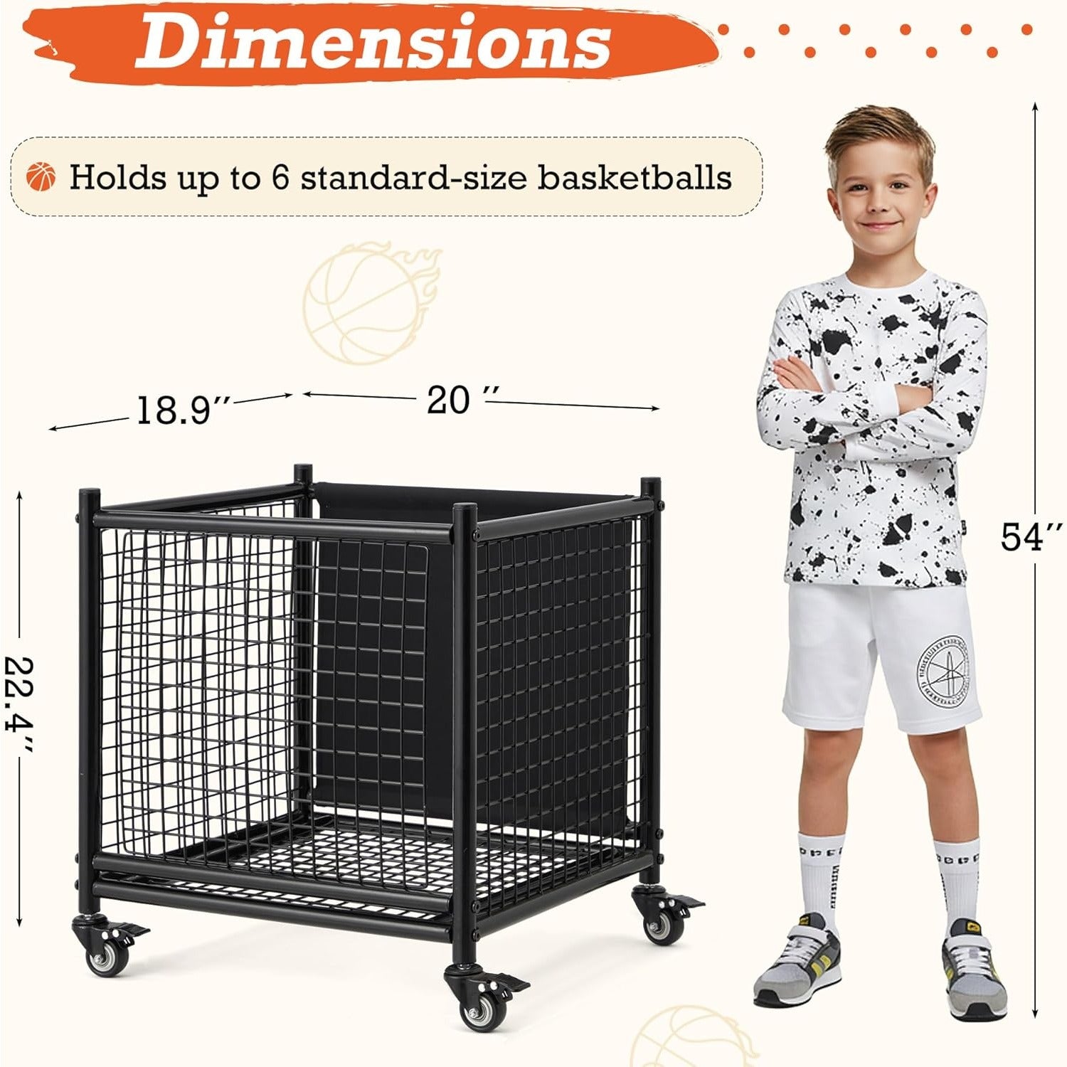 YODOLLA Ball Cart Storage, Rolling Basketball Bin with Wheels