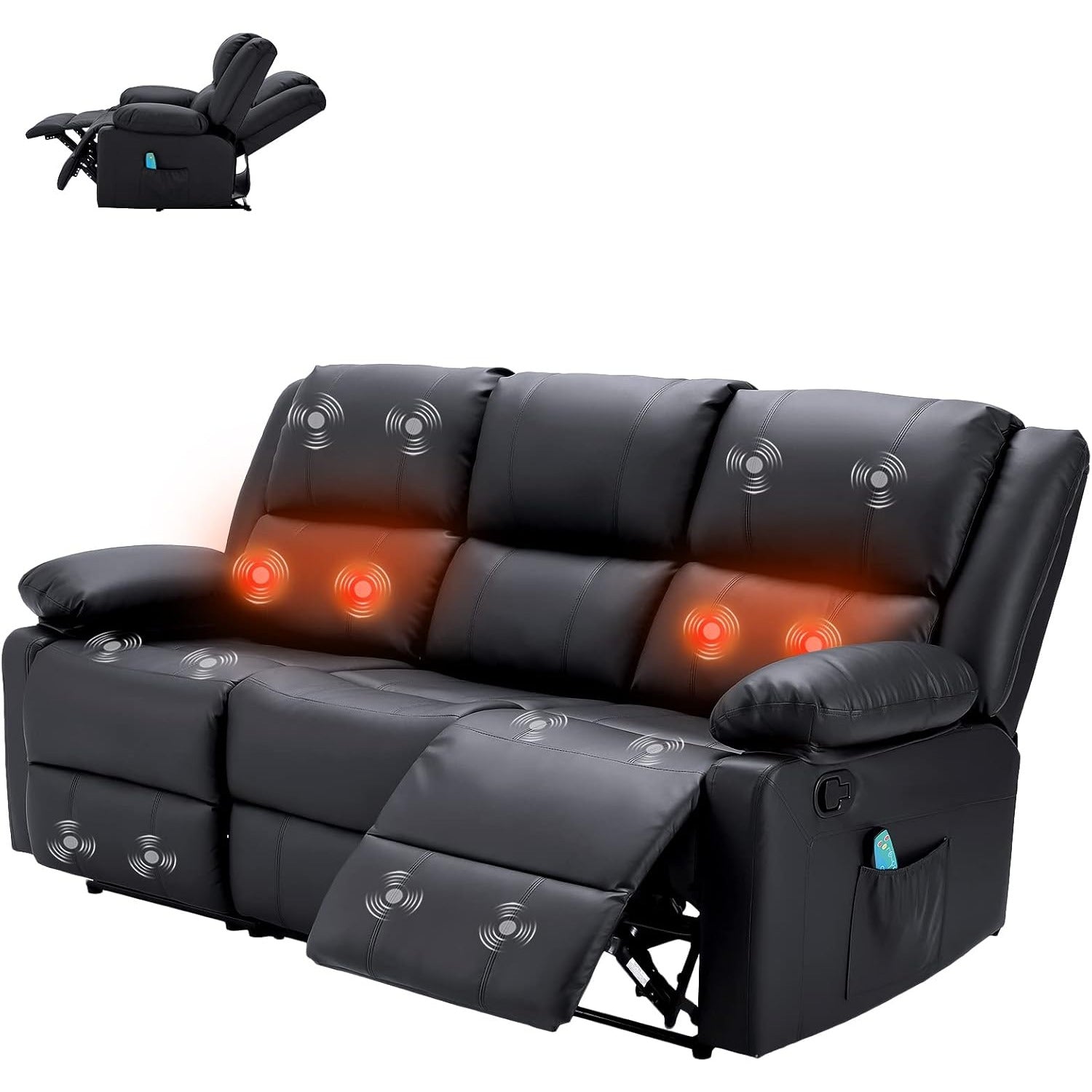 YODOLLA Reclining Sofa 3-Seater Couch, Blackbest