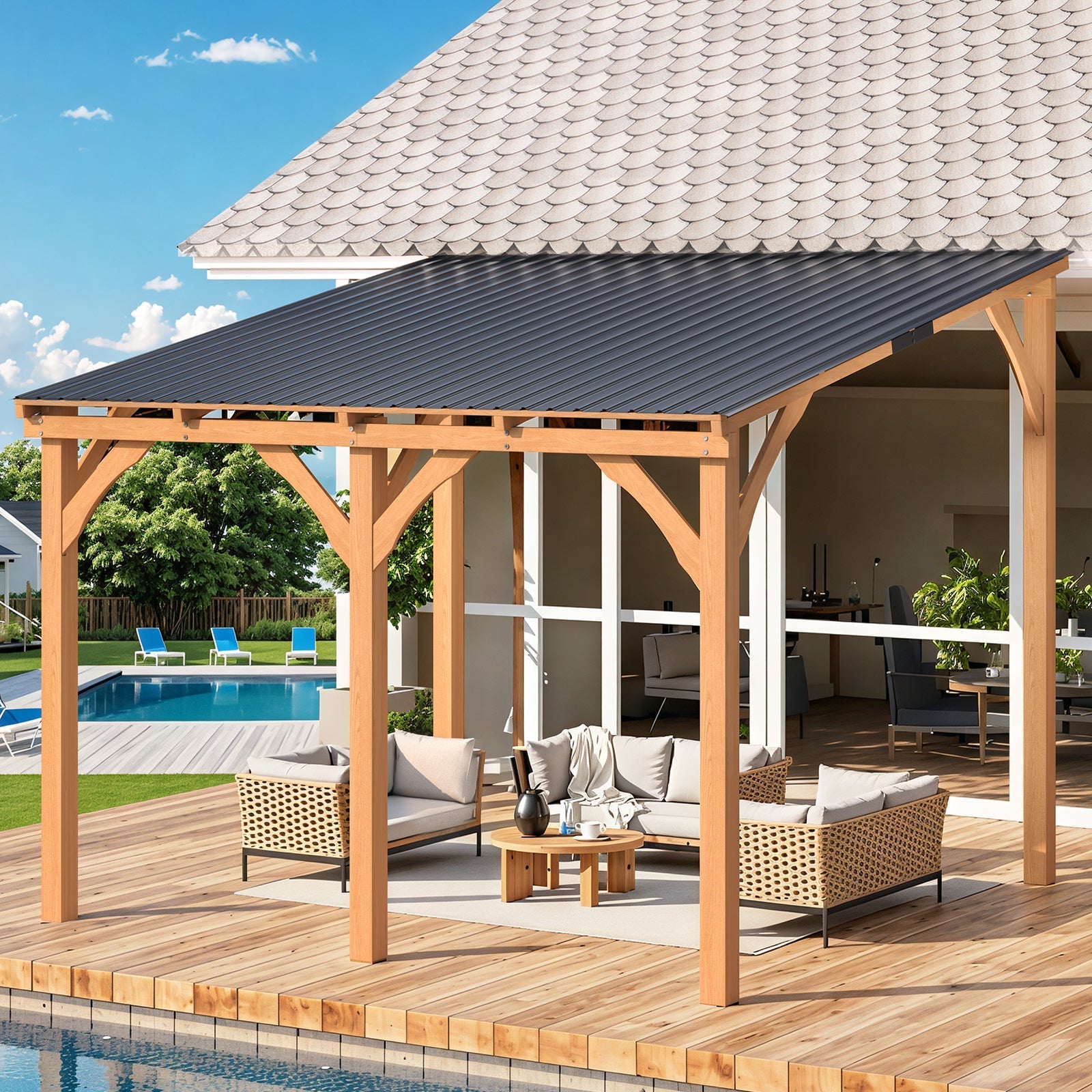 YODOLLA Outdoor Wooden Gazebo, Patio Lean to Hardtop Pergolas and Gazebos