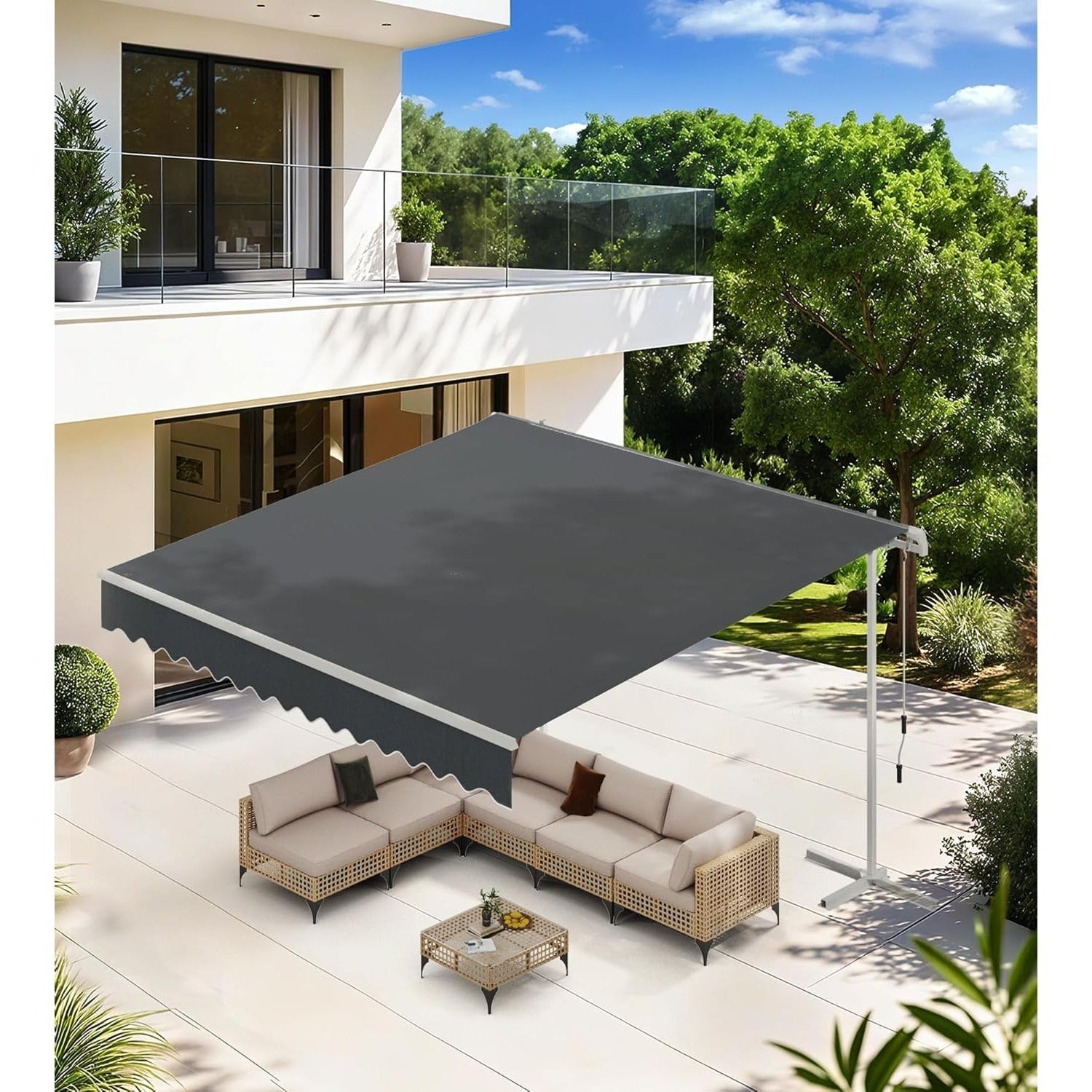 YODOLLA 13'x10' Single Side Free Standing Retractable Awning, Dark Gray