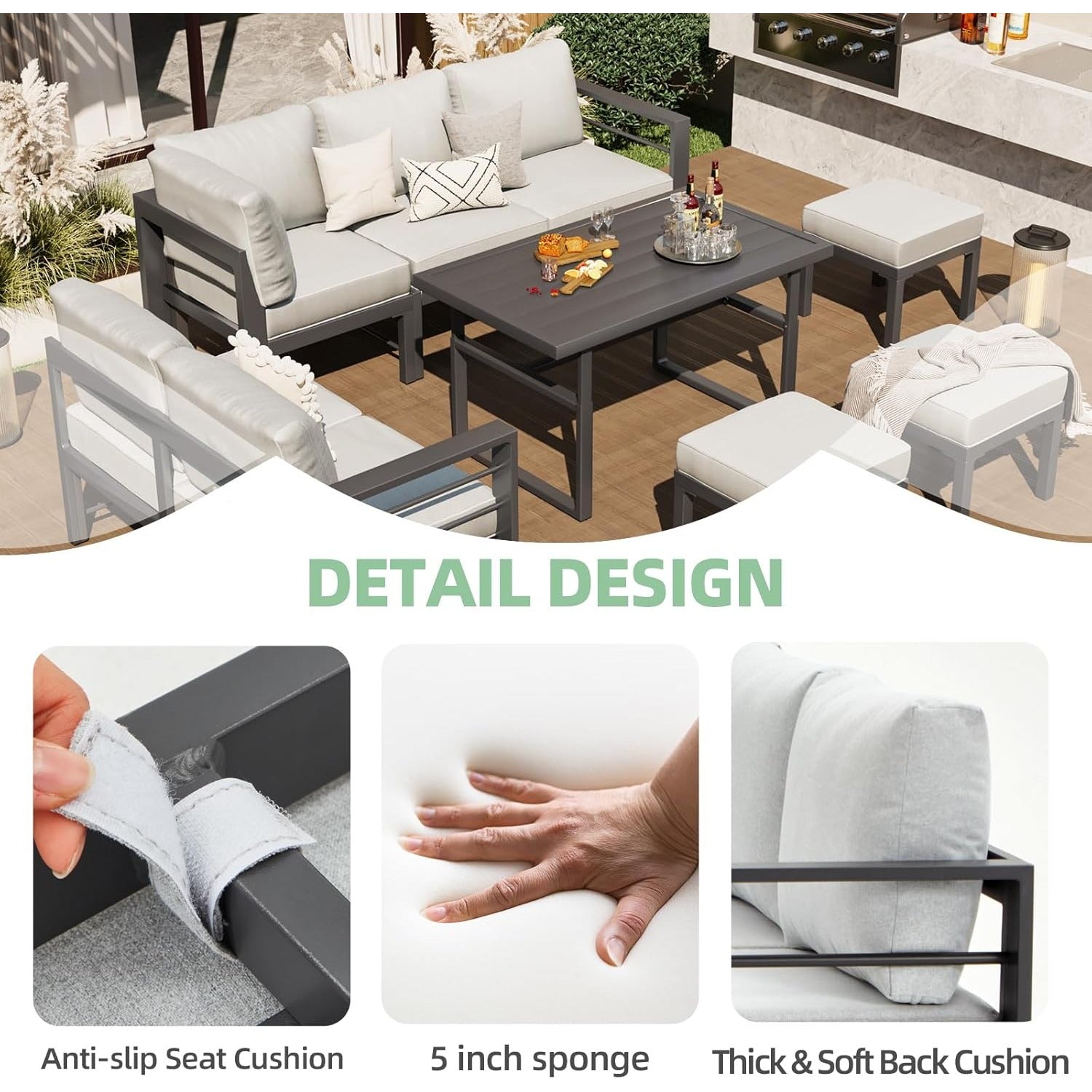 YODOLLA Outdoor Conversation Table and Chair Sets for Lawn Furniture Set, Grey