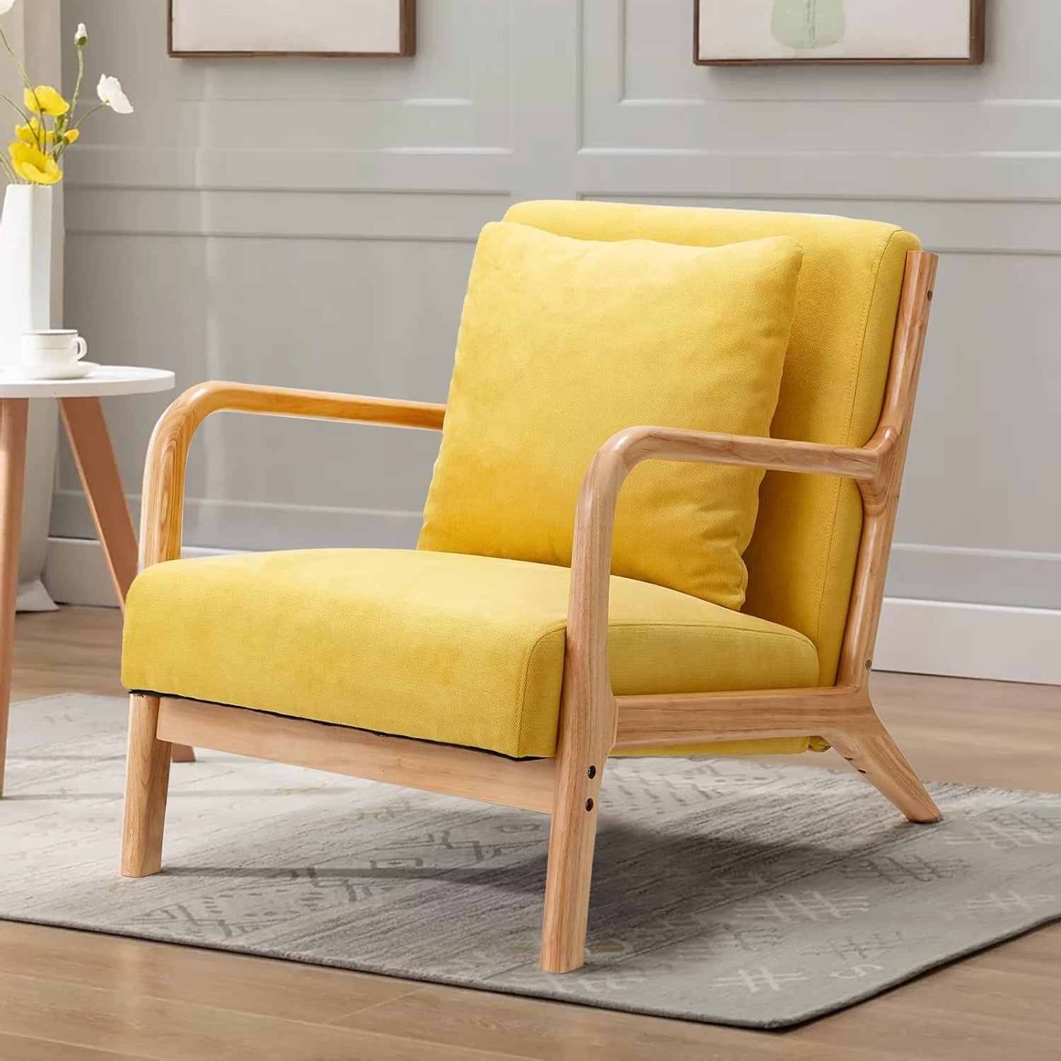 YODOLLA Accent Chair Reading Armchair, Linen Yellow