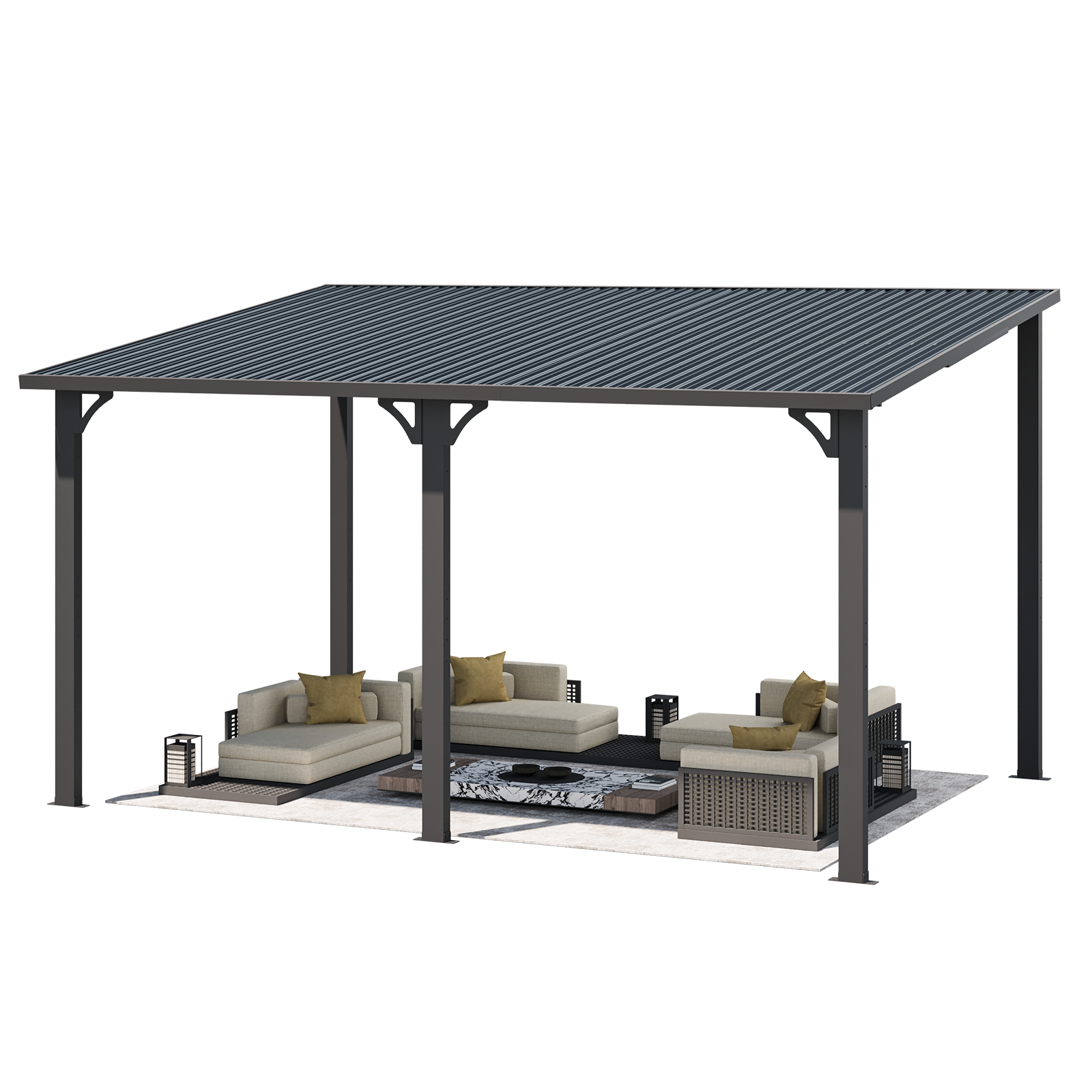 YODOLLA 14' x 10' Hard Top Lean to Gazebo Outdoor Pergola, Dark Grey
