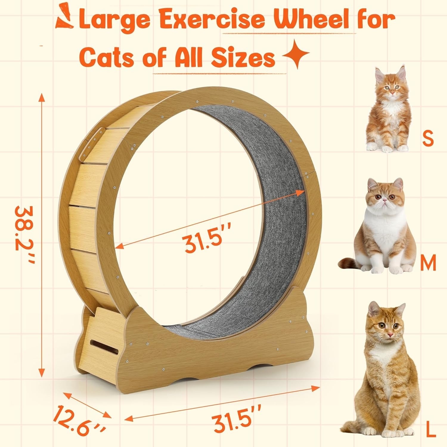 YODOLLA 35.8'' Cat Wheel Large Quiet Cat Treadmill, Naturalbest