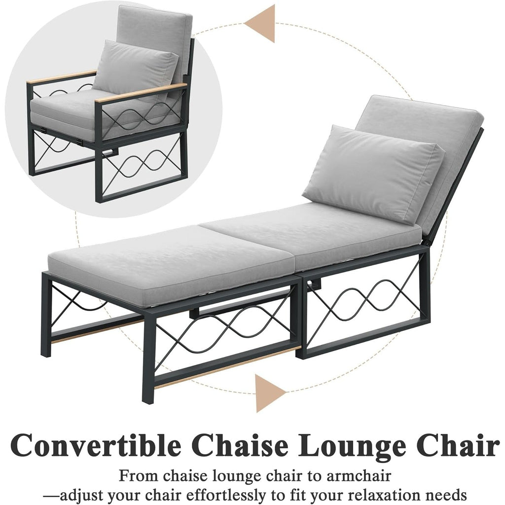 YODOLLA Outdoor Metal Chaise Lounge Adjustable Chair Set of 2 with 1 Side Table