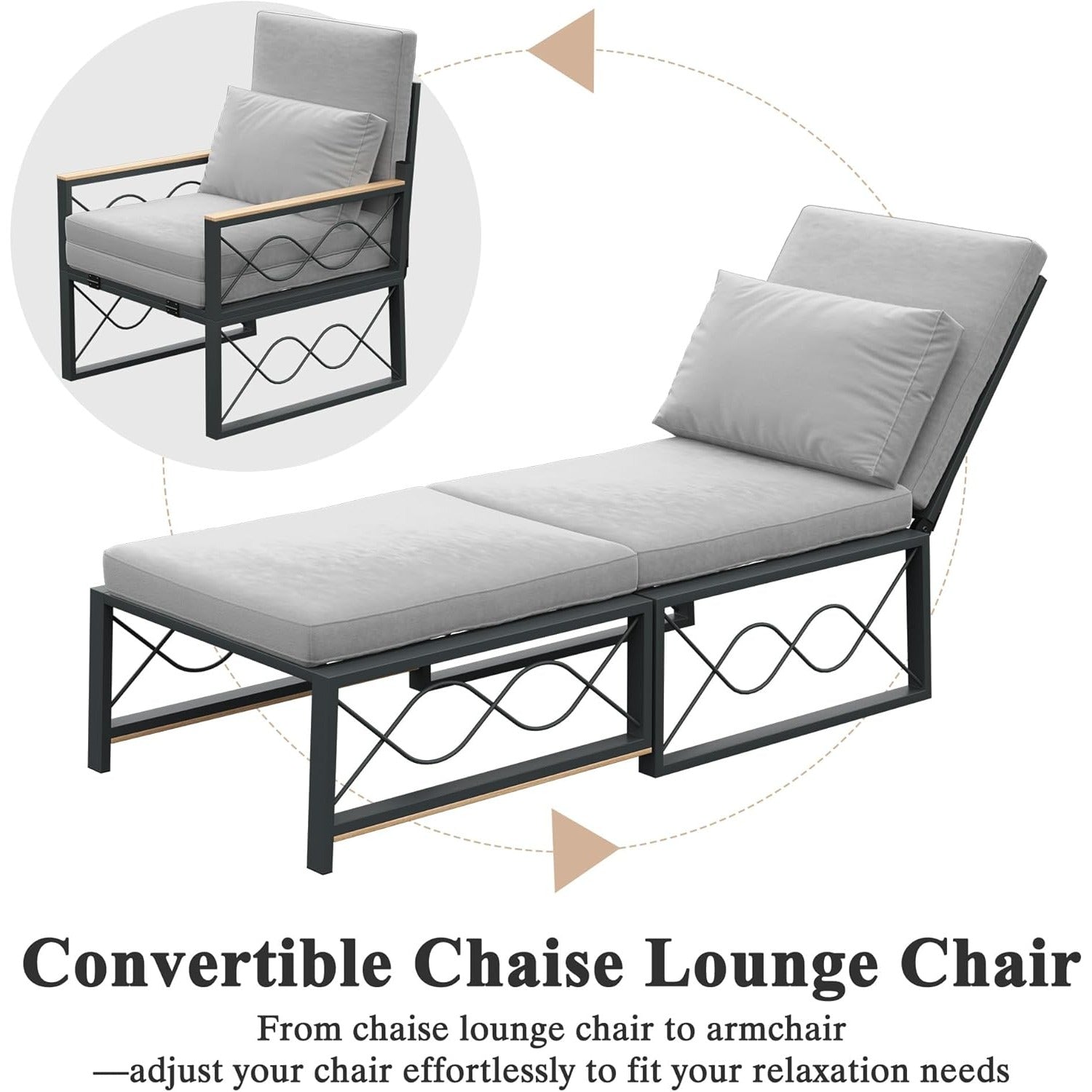 YODOLLA Outdoor Metal Chaise Lounge Adjustable Chair Set of 2 with 1 Side Table