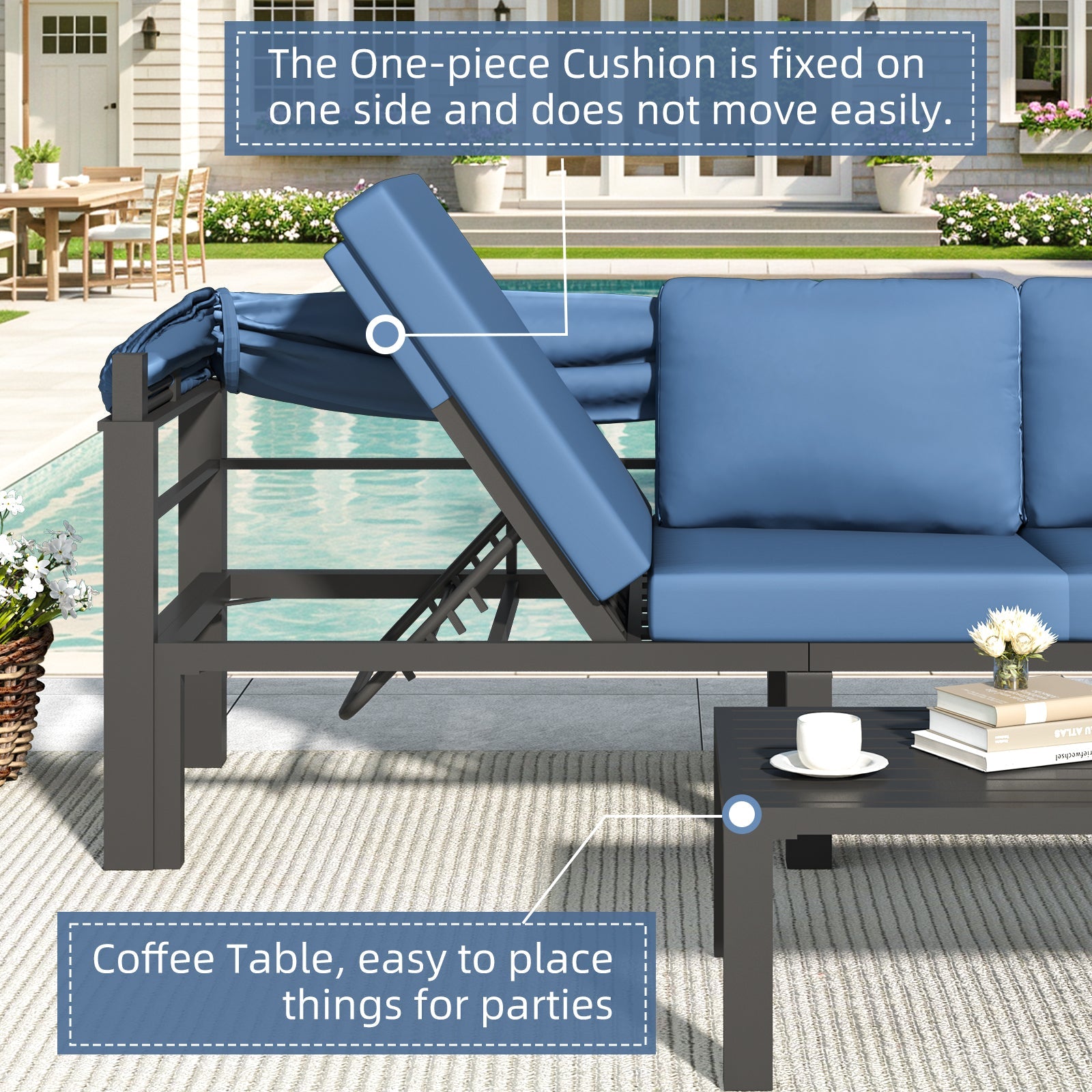 YODOLLA Patio Furniture Set with Retractable Canopy, Dark Bluebest