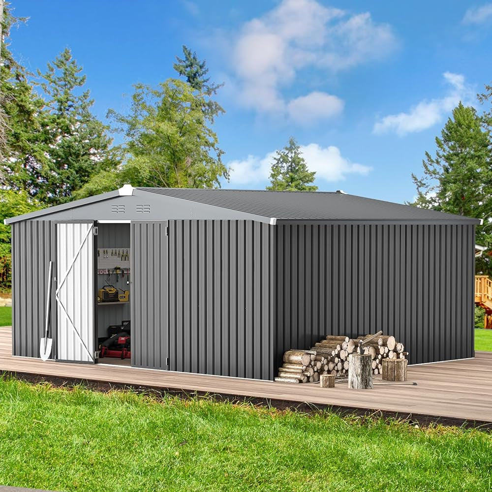 YODOLLA 14x12 Metal Storage Shed Outdoor Shed, Dark Gray