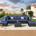 YODOLLA 7 Piece Outdoor Patio Furniture Set, Black & Dark Blue