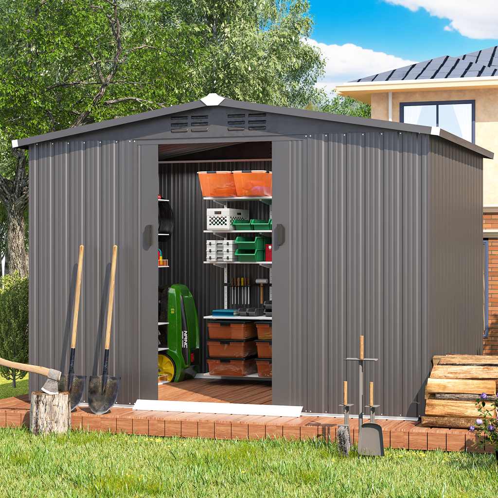 YODOLLA 8x6 Woodgrain Outdoor Storage Shed, Dark Greybest