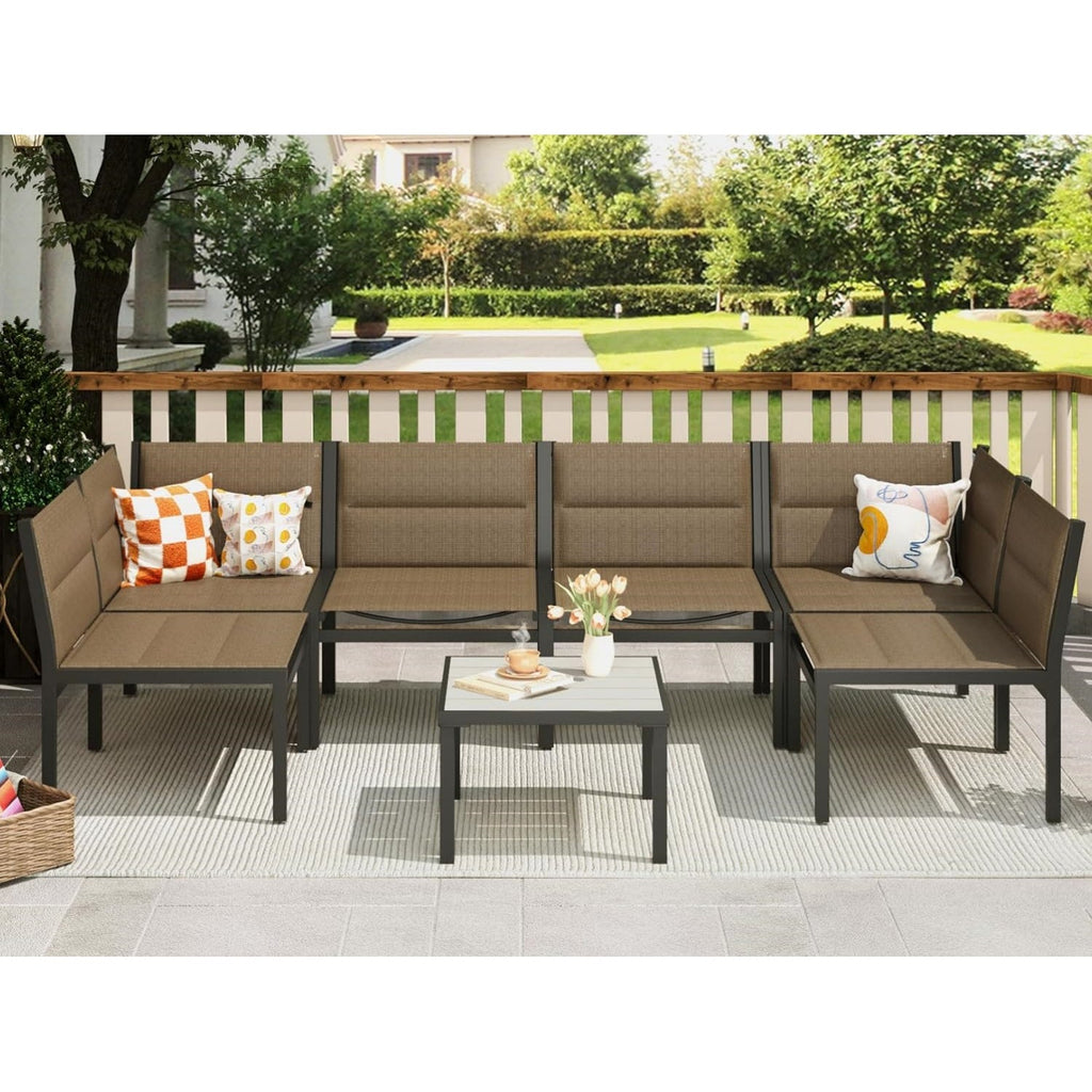 YODOLLA 7-Pc Sectional Patio Set Textilene Fabric, Brownbest
