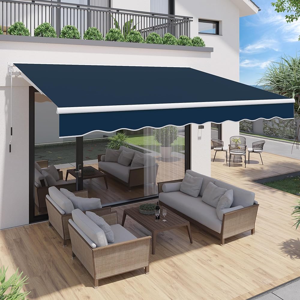 YODOLLA 13'×10' Manual Retractable Awning Sun Shade Patio