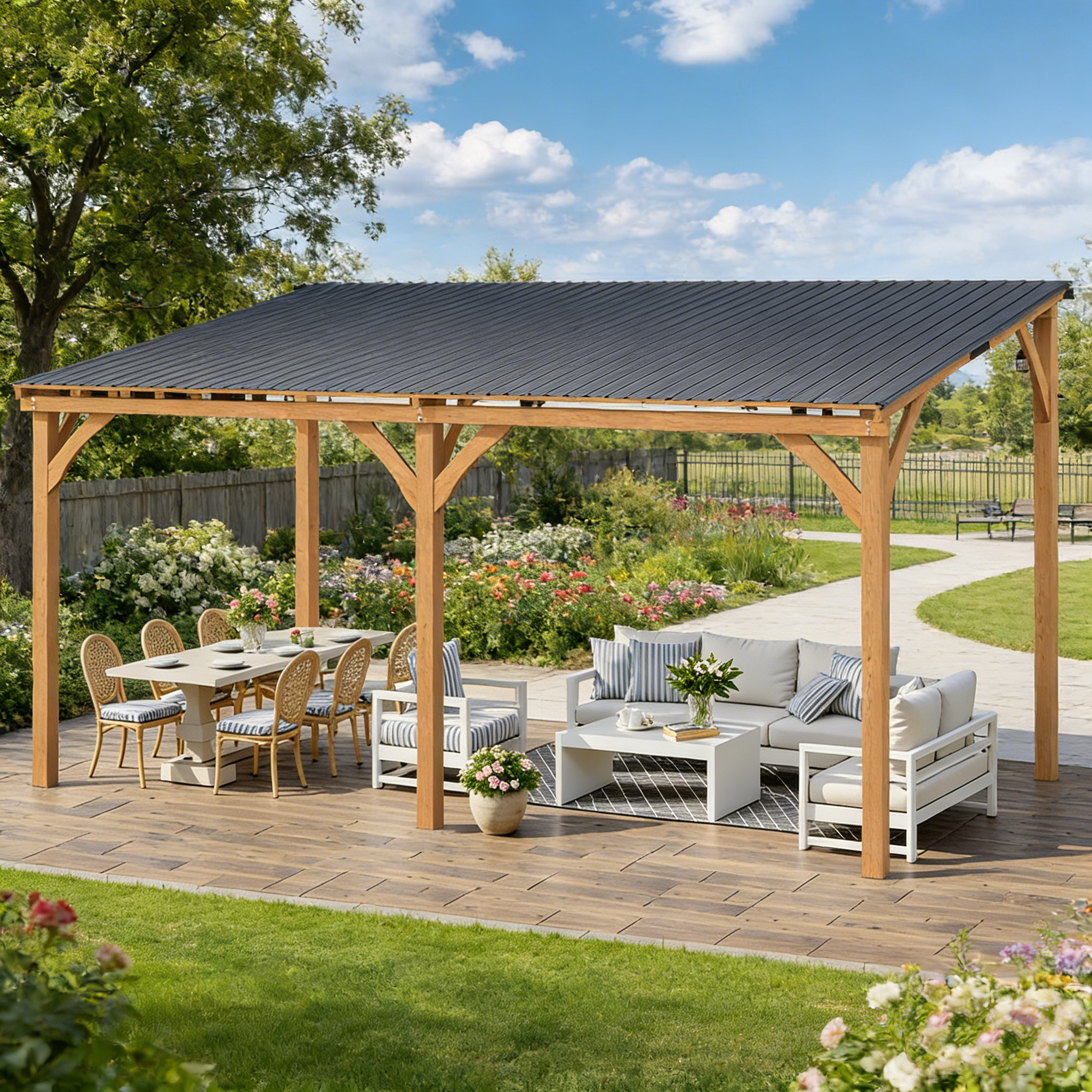 YODOLLA 16' x 10' Outdoor Wood Ceder Gazebo Lean to Hardtop Pergolas