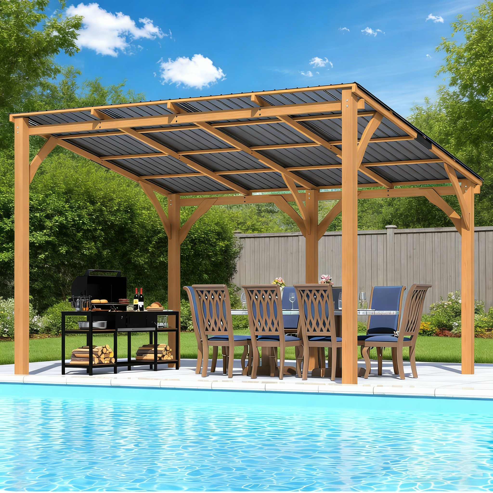 YODOLLA 12' x 10' Outdoor Wood Ceder Gazebo Lean to Hardtop Pergolasbest