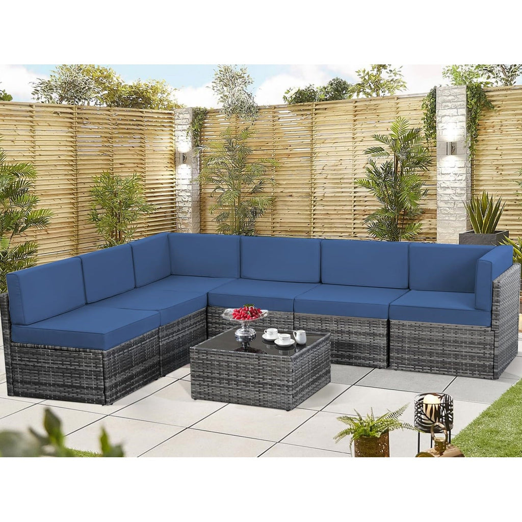 YODOLLA 7 Piece Outdoor Patio Furniture Set, Grey & Navy
