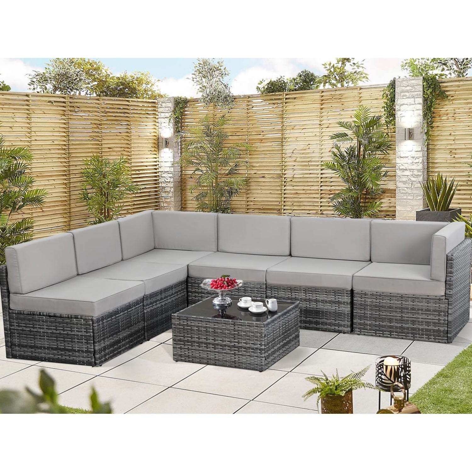 YODOLLA 7 Piece Outdoor Patio Furniture Set, Gray & Gray