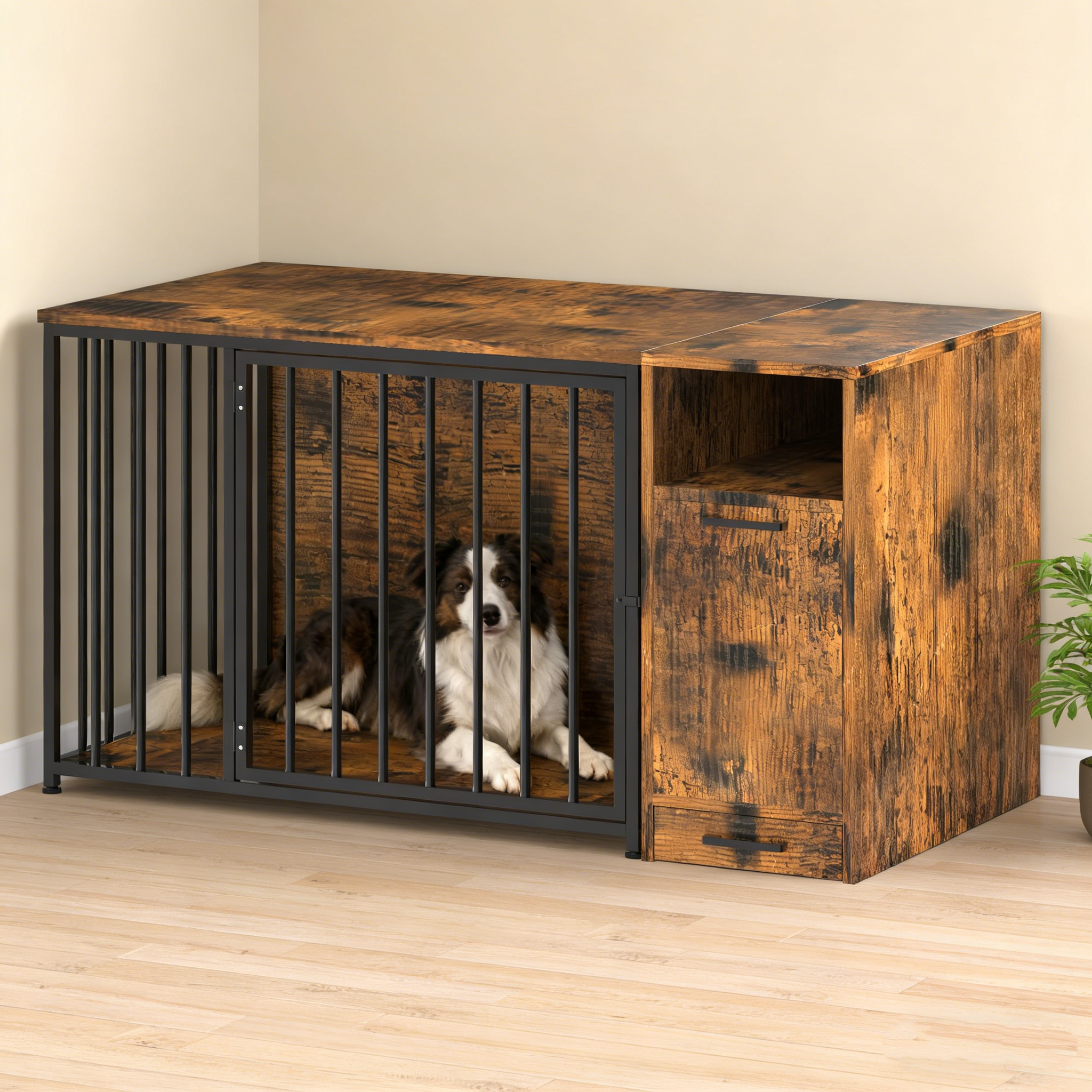 YODOLLA 36 Inch Dog Crate Furniture with Storage Cabinet
