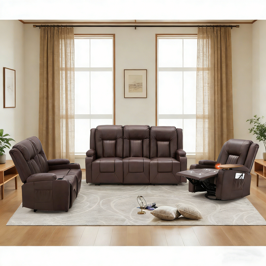 YODOLLA 3 PCS Leather Recliner Sofa Setbest