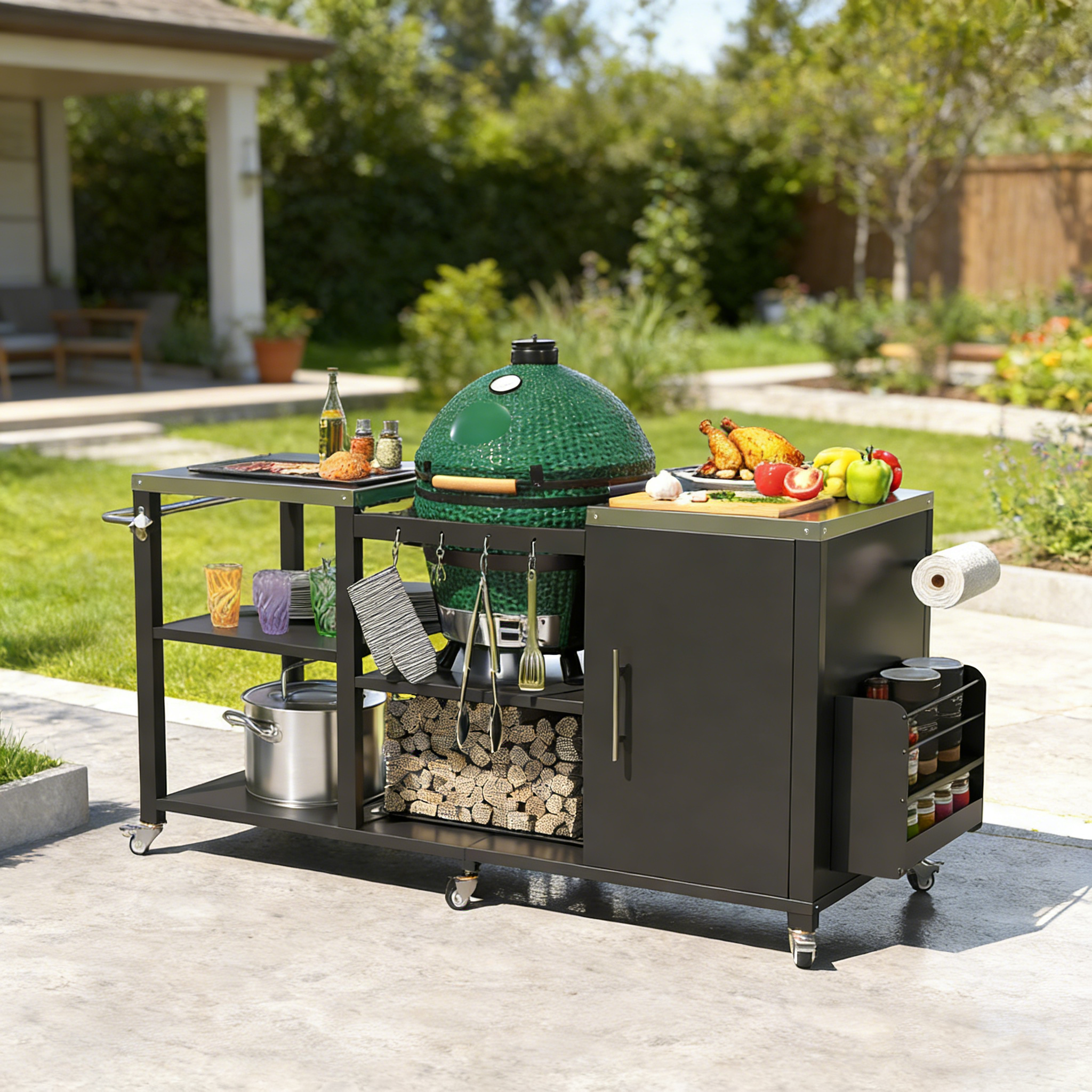 YODOLLA 69.7" Outdoor Grill Table Stainless Steel Grill Cart