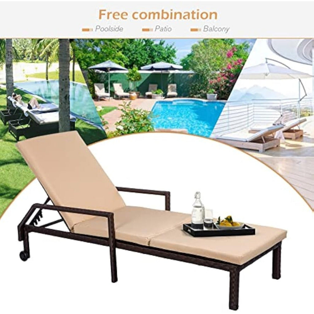 YODOLLA 2 PCS Outdoor Lounge Chairs, Brown Rattan with Beige Cushion