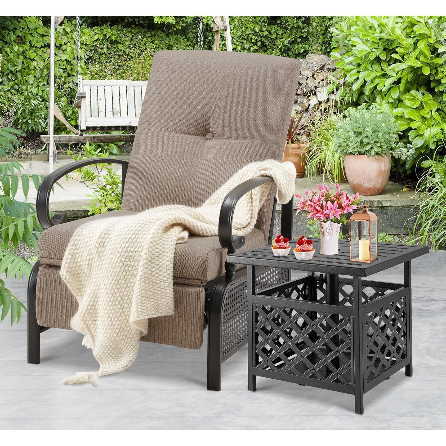 YODOLLA Outdoor Recliner Chairs Set of 2 with Side Table