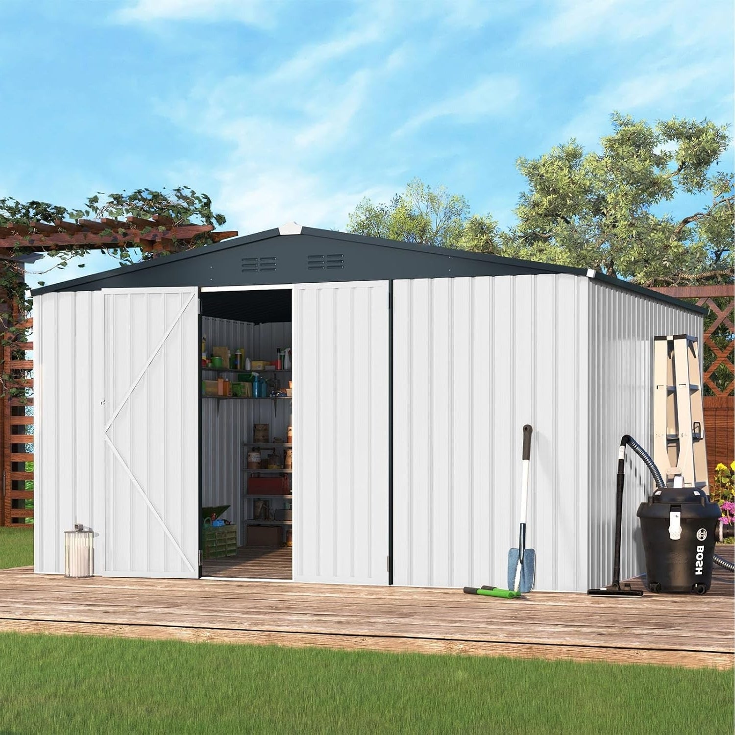 YODOLLA Shed 12' x 10' Storage Shed, White