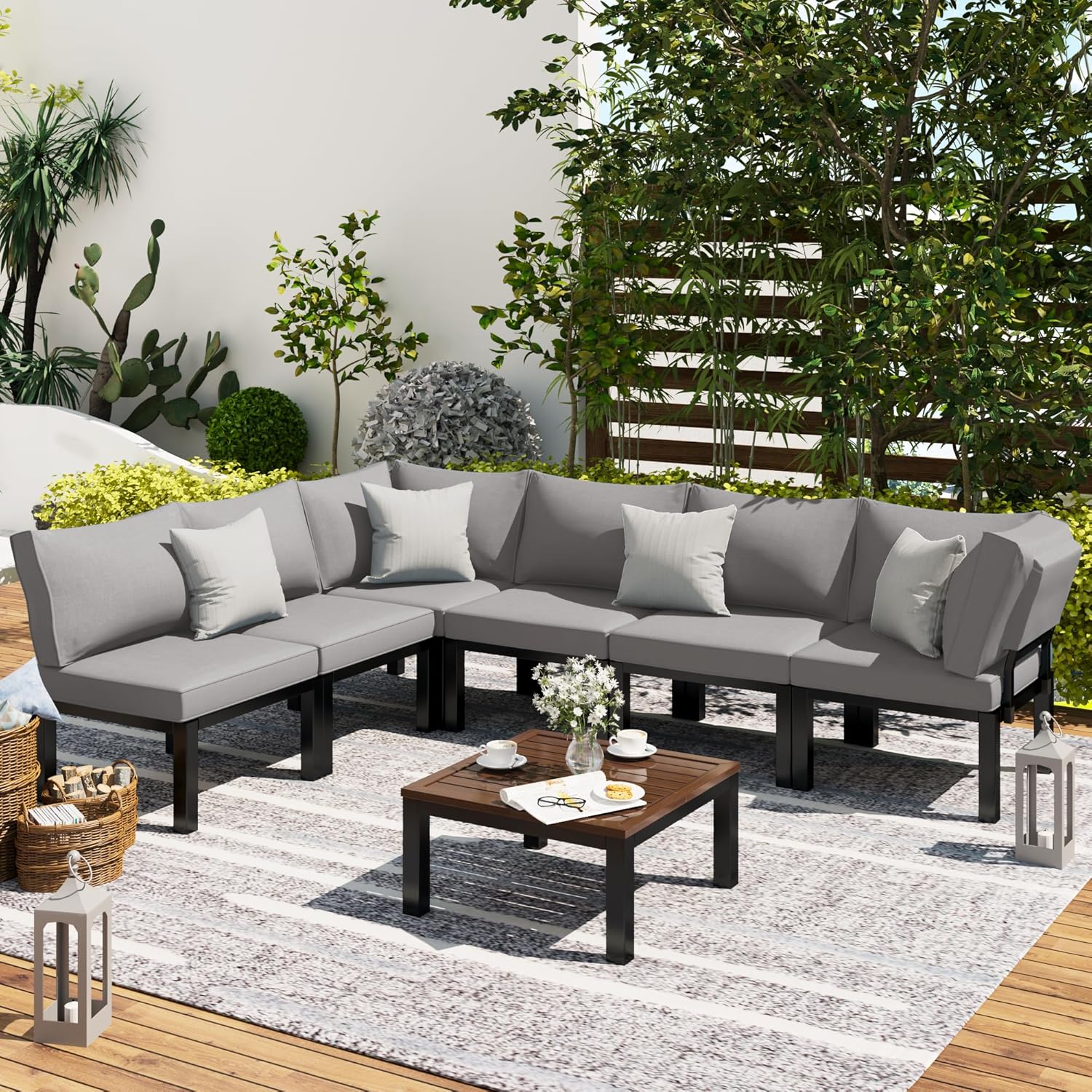 YODOLLA Outdoor Patio Furniture Set, 7 Piece Metal Patio Sectional Conversation Sofabest