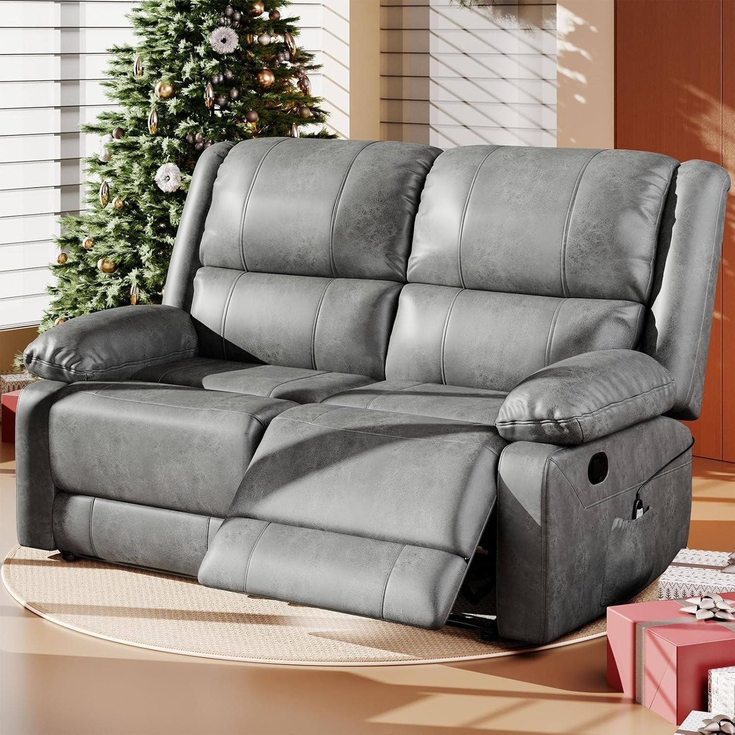 YODOLLA 2 Seat Loveseat Recliner with Heat&Massage Function, Faux Leather, Greybest