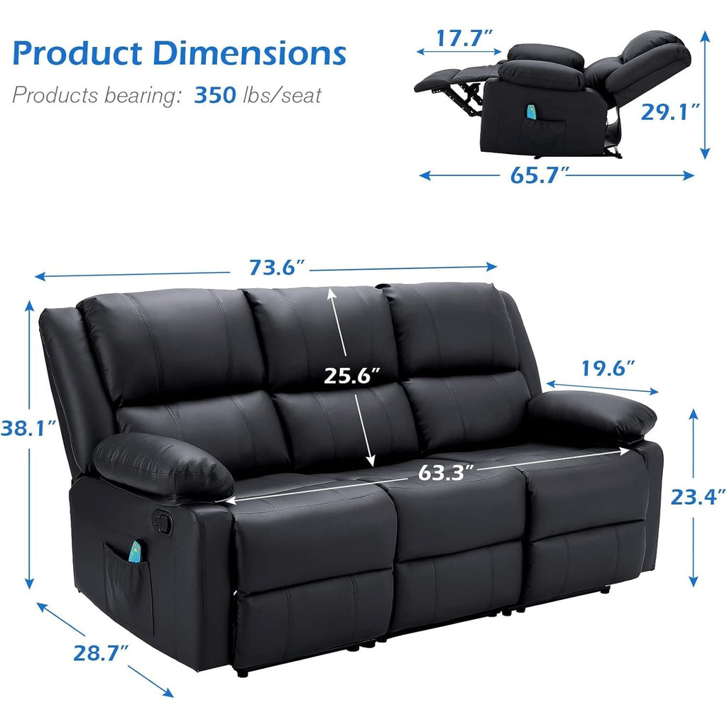 YODOLLA Reclining Sofa 3-Seater Couch, Blackbest