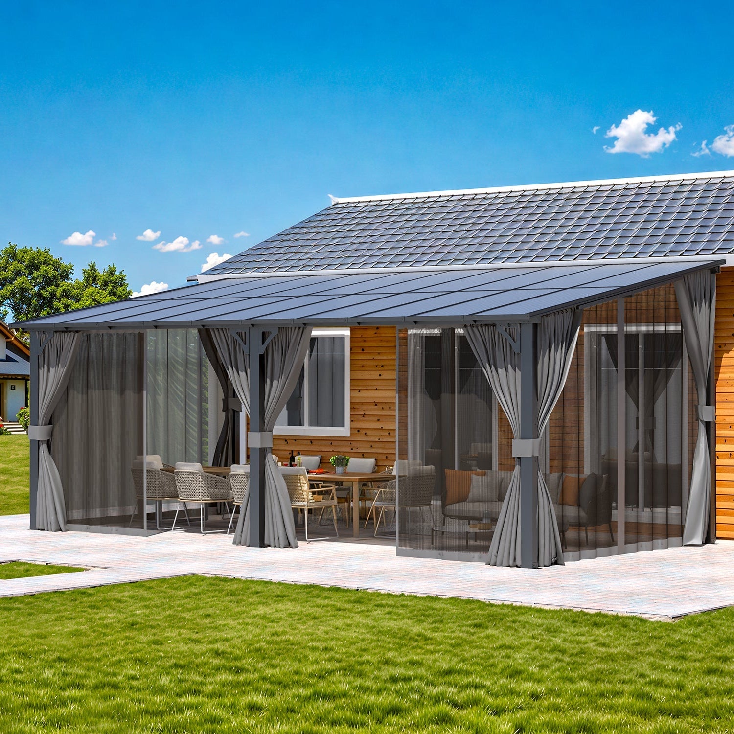 YODOLLA 20' x 10' Outdoo Gazebo for Patio with Curtains and Netting