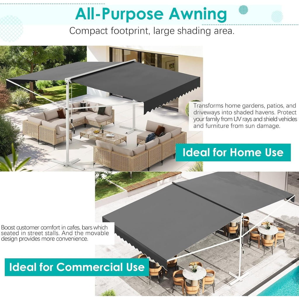 YODOLLA 10'x10' Dual Side Free Standing Retractable Awning, Dark Gray