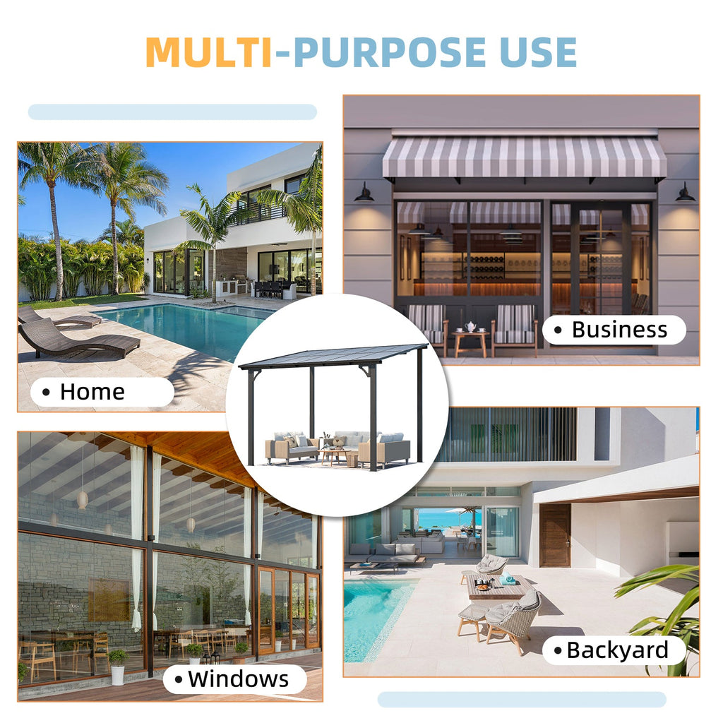 YODOLLA 10' x 8' Lean to Gazebo Pergola for Patio, Dark Grey