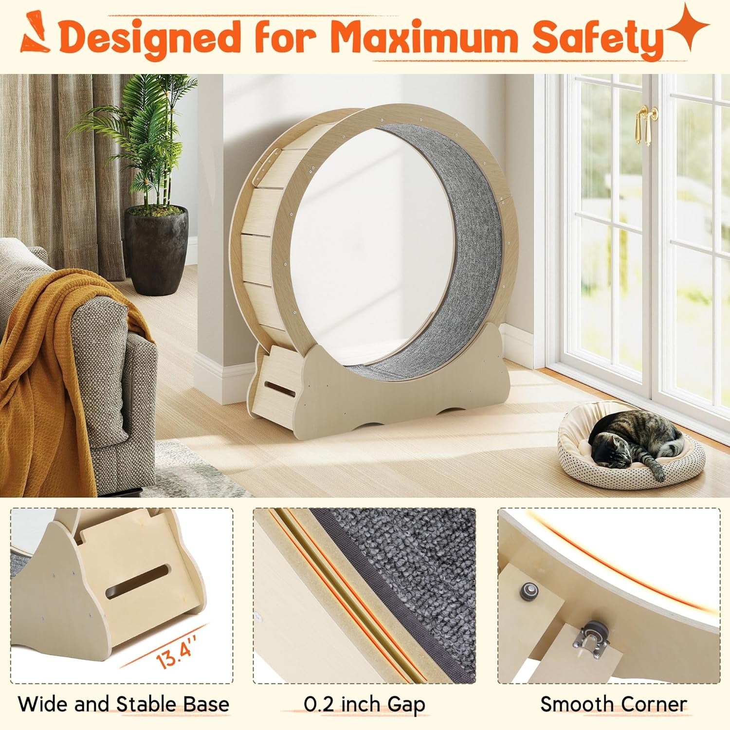 YODOLLA 43.3” Cat Exercise Running Wheel, Natural