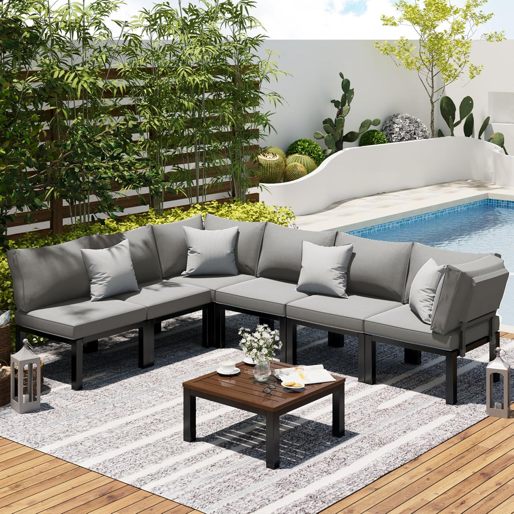 YODOLLA Outdoor Patio Furniture Set, 7 Piece Metal Patio Sectional Conversation Sofabest