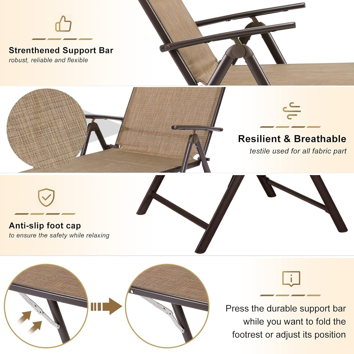 YODOLLA 7 Back & 2 Leg Adjustable Outdoor Chaise Lounge Chair Set of 2, Brown