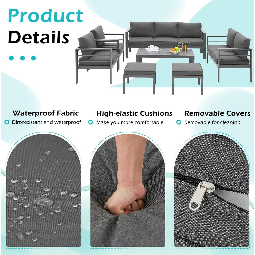 YODOLLA 7 Pieces Aluminum Patio Furniture Set, Dark Gray