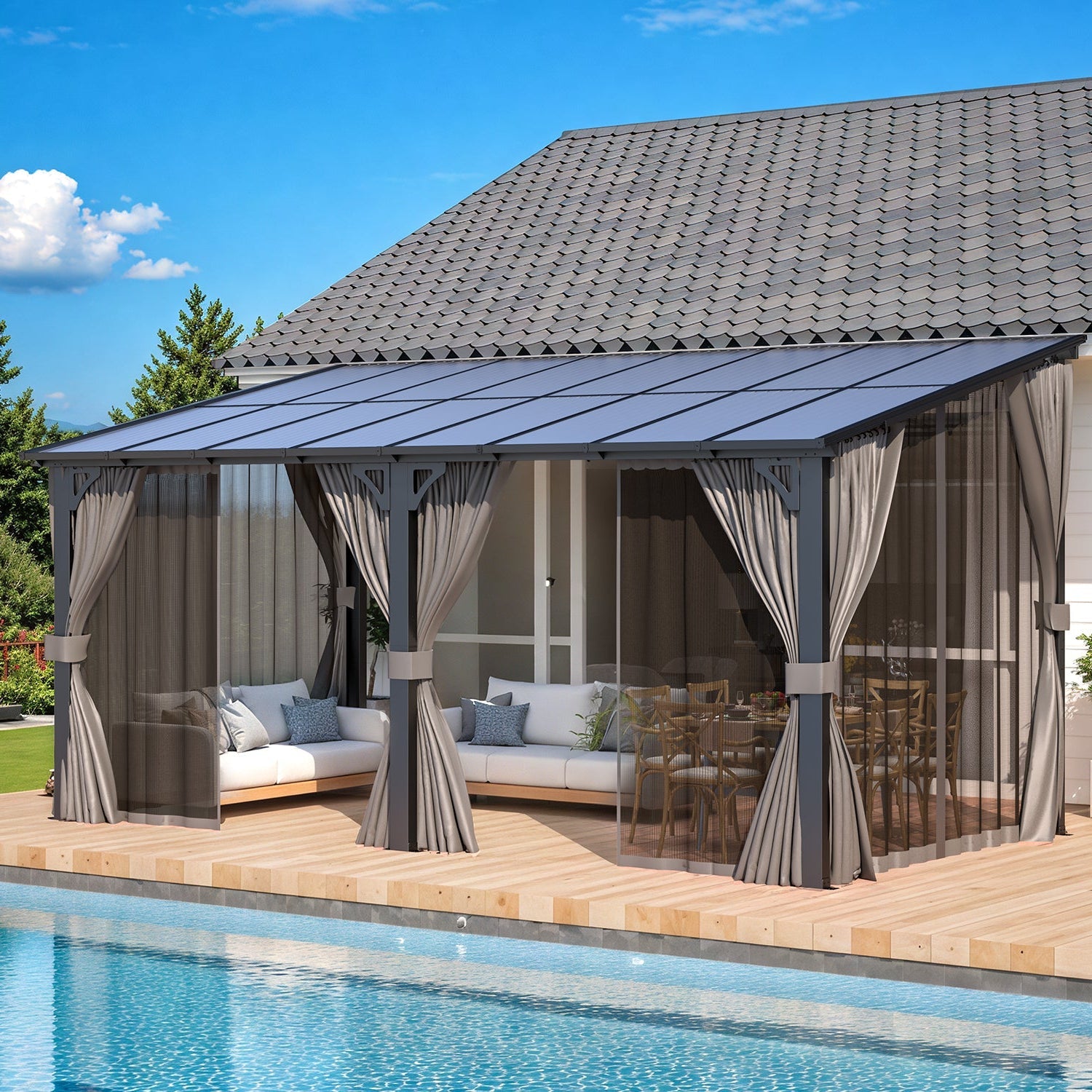 YODOLLA 16' x 8' Gazebo Outdoor Pergola with Curtains and Nettingbest