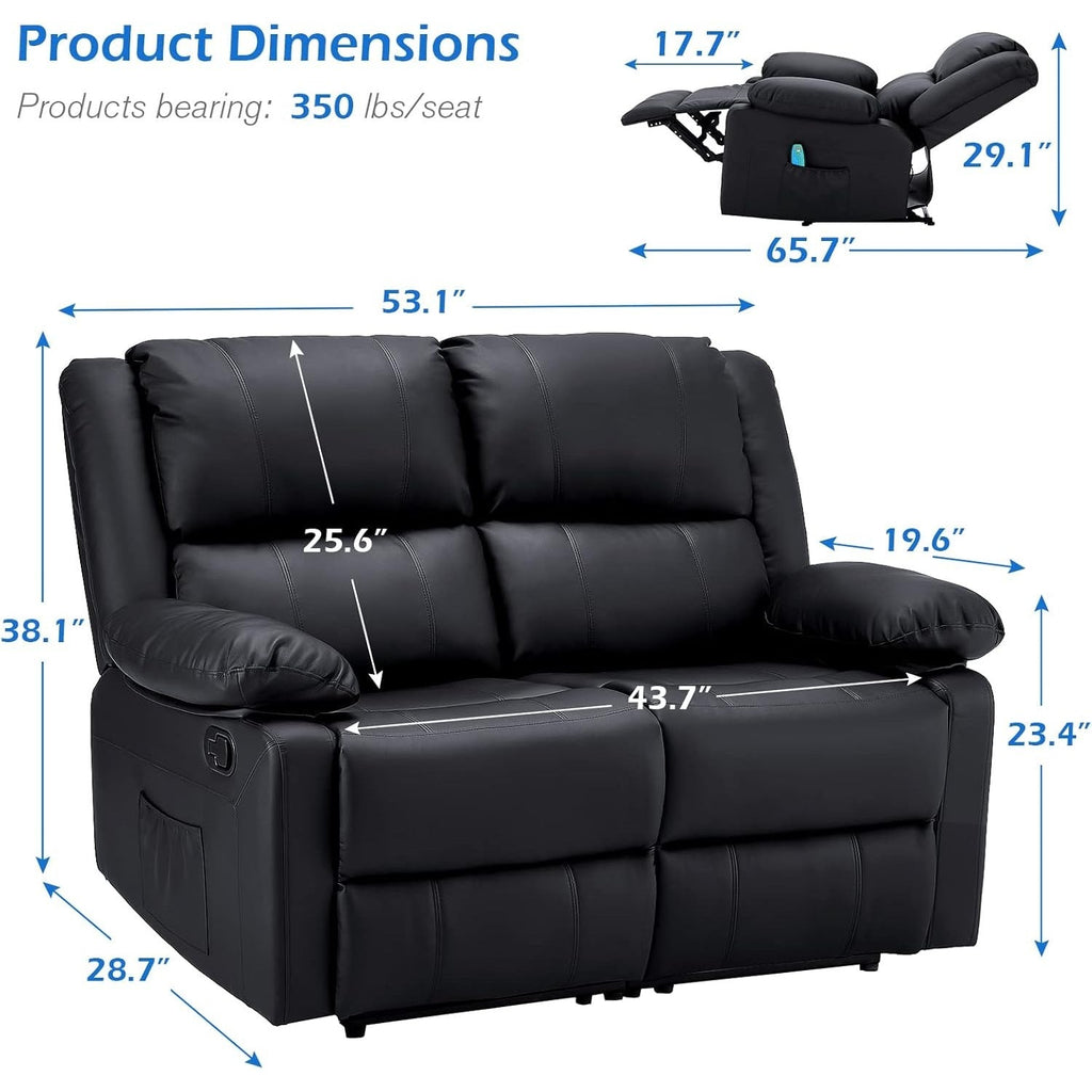 YODOLLA 2 Seat Loveseat Recliner with Heat&Massage Function, Faux Leather, Blackbest