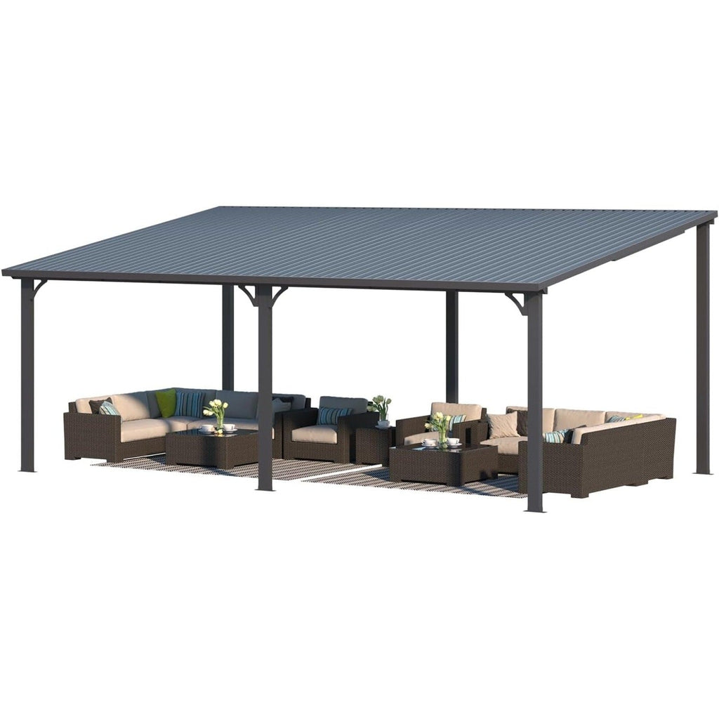 YODOLLA 20' x 12' Outdoor Wall-Mounted Gazebo Hardtop Pergola for Patio