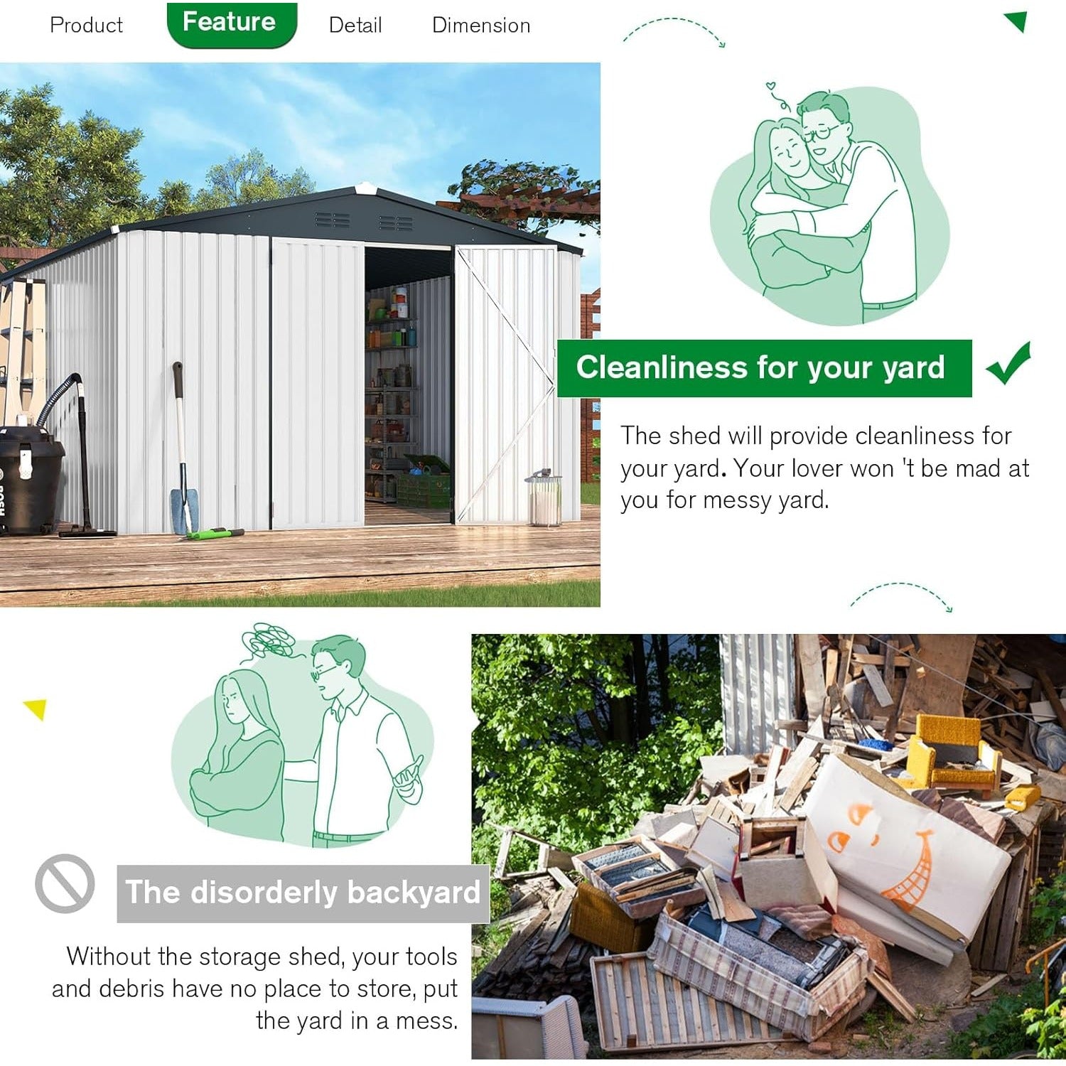 YODOLLA Shed 12' x 10' Storage Shed, White