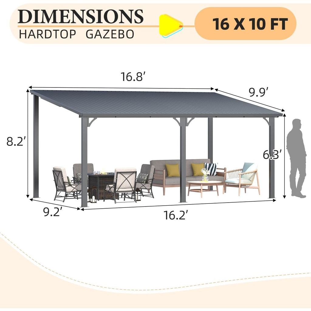 YODOLLA Hardtop Gazebo, Wall-Mounted Lean to Metal Awnings Pergola