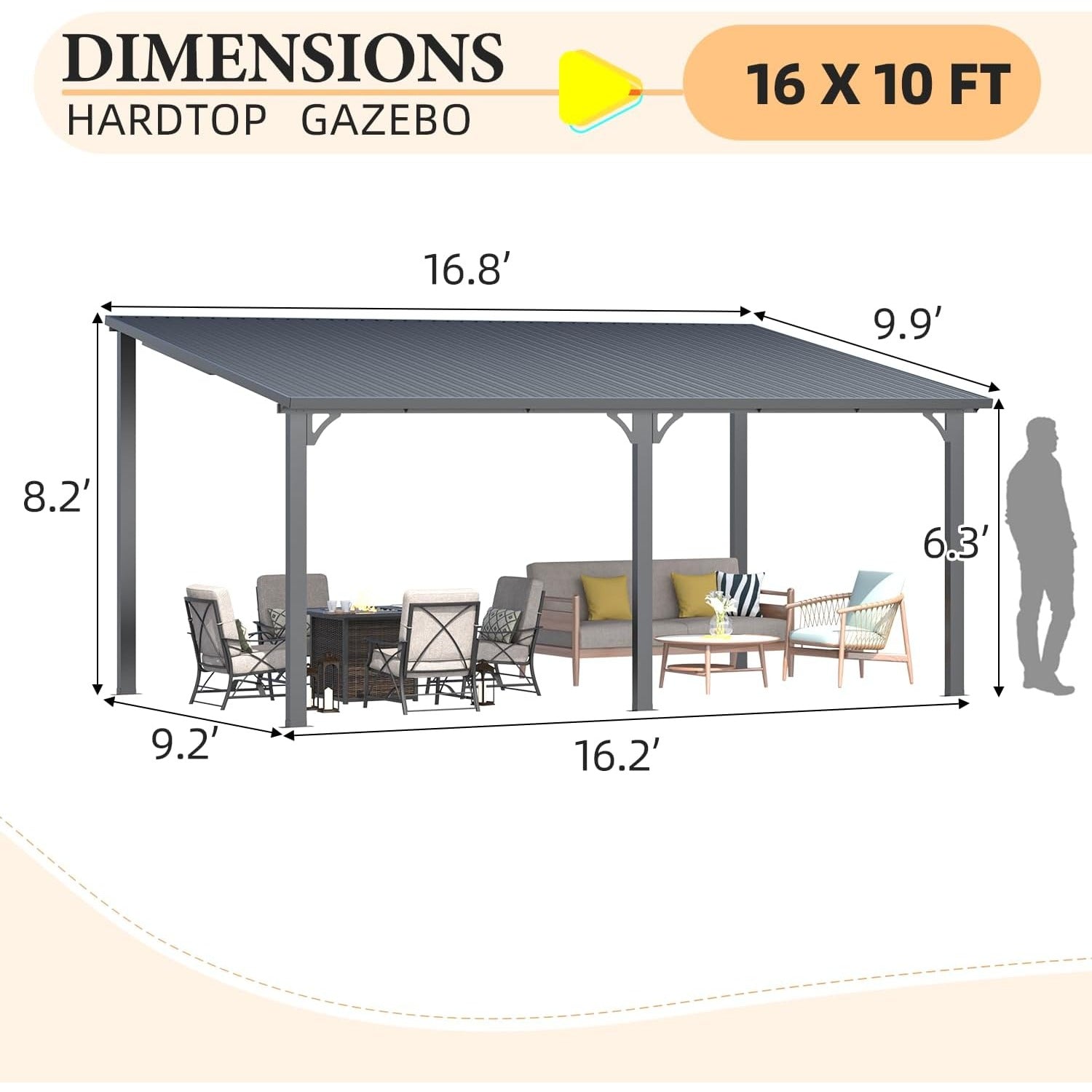 YODOLLA Hardtop Gazebo, Wall-Mounted Lean to Metal Awnings Pergola