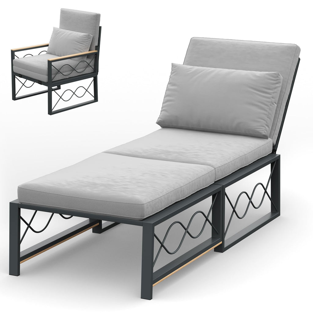 YODOLLA Outdoor Metal Chaise Lounge Chair Adjustable 5-Position Recliner