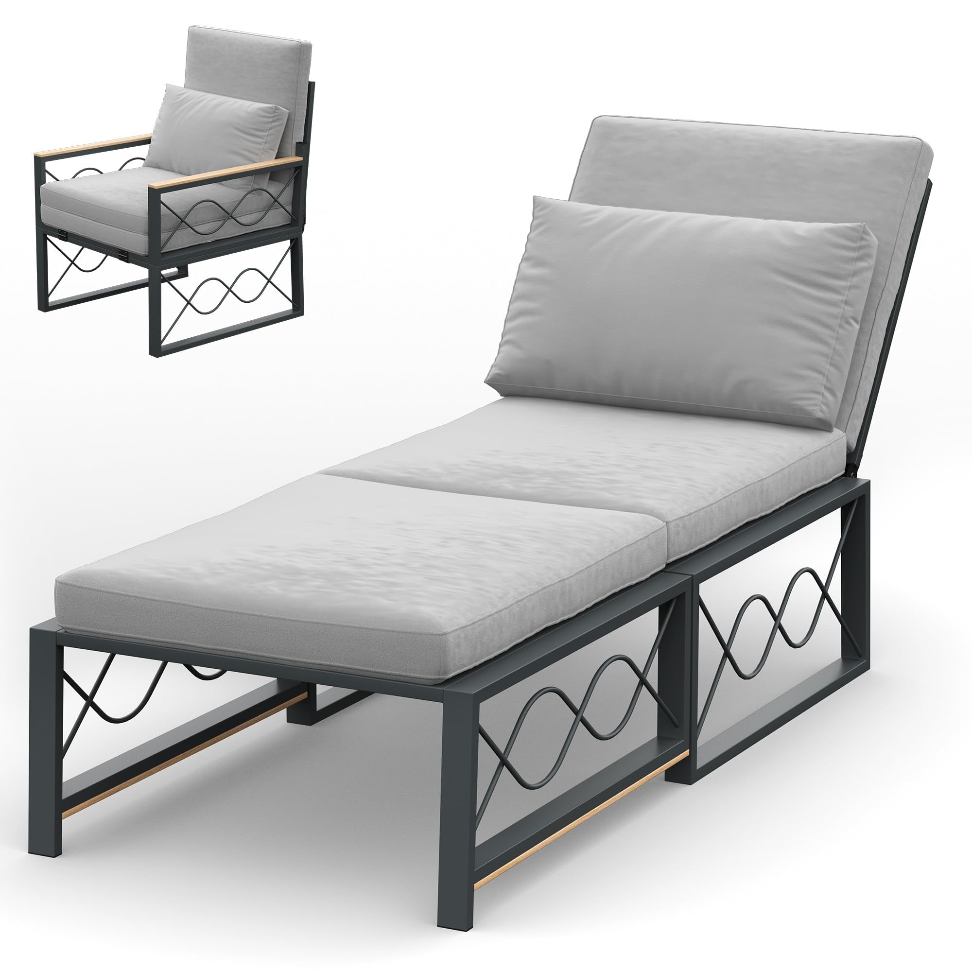 YODOLLA Outdoor Metal Chaise Lounge Chair Adjustable 5-Position Recliner