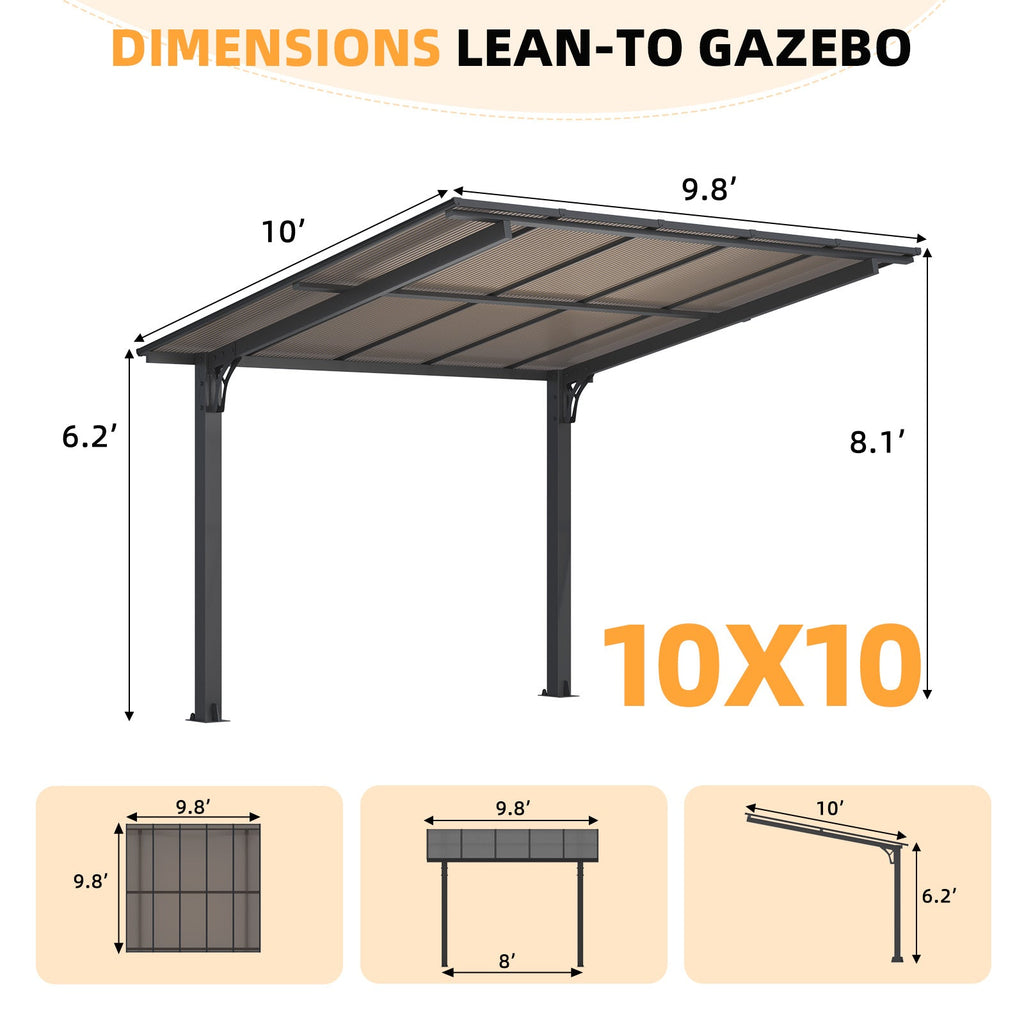 YODOLLA 10' x 10' Gazebo on Clearance, Outdoor Pergola Carport for Patio, Freestanding Lean to Hard Top Pergolas and Gazebos Clearance with Roof