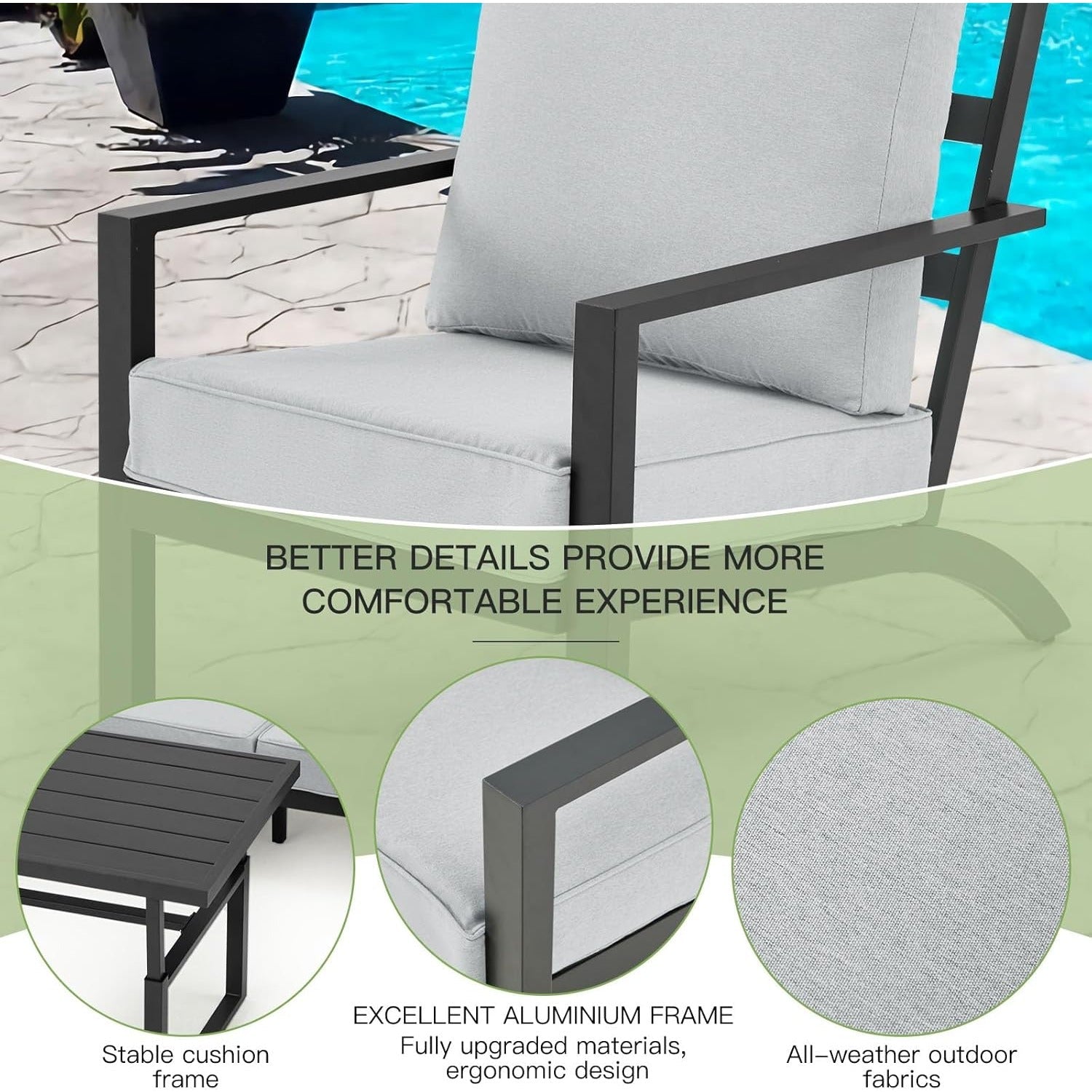 YODOLLA Aluminum Patio Furniture Set Metal Outdoor Furniture, Light Grey